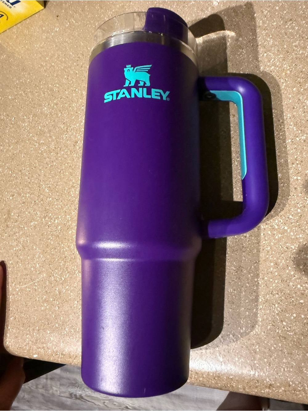 Stanley Purple Travel Tumbler with Teal Logo and Handle Accent